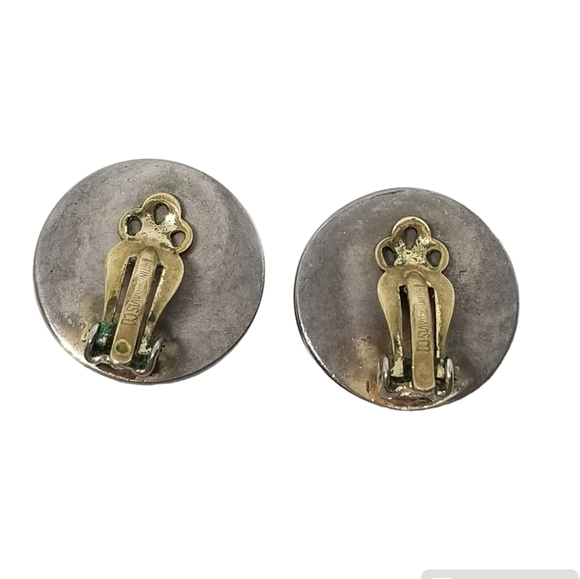 WHITING & DAVIS VINTAGE SILVEPLATED BRASS DOME STYLE CLIP ON EARRINGS - Picture 4 of 5
